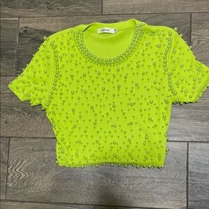 NAADAM Lime Green Beaded Blouse
